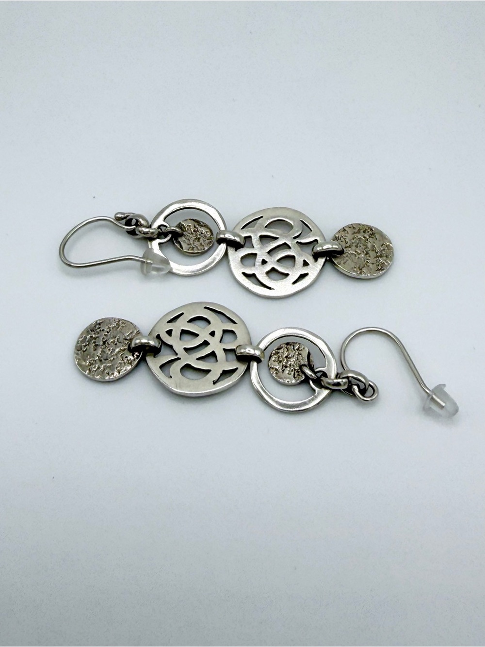 Silpada Hammered Sterling 3-Tiered Discs & Circles Celtic Design Wire Earrings - Picture 7 of 13